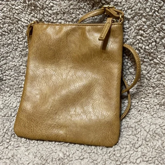 Faux Leather Crossbody Bag top zipper & side zipper shoulder strap. Clean NWOT - Picture 2 of 6